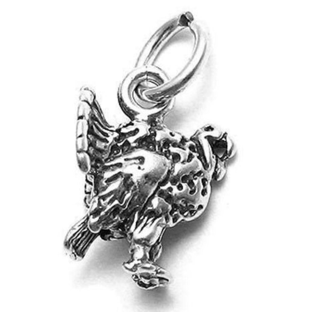 TURKEY CHARM IN 3D. STERLING SILVER.